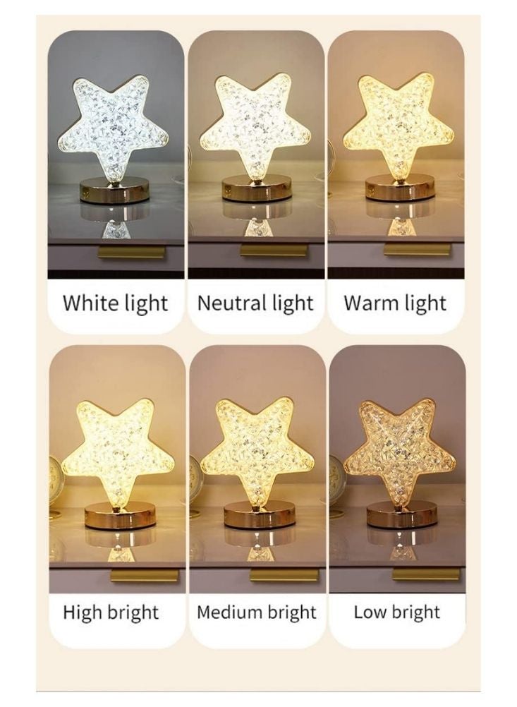 Premium Luxury Crystal Star LED Night Lamp with Golden Stand – Decorative Ambient Table Light - Image 3